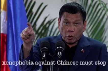 President Duterte says xenophobia against Chinese must stop
